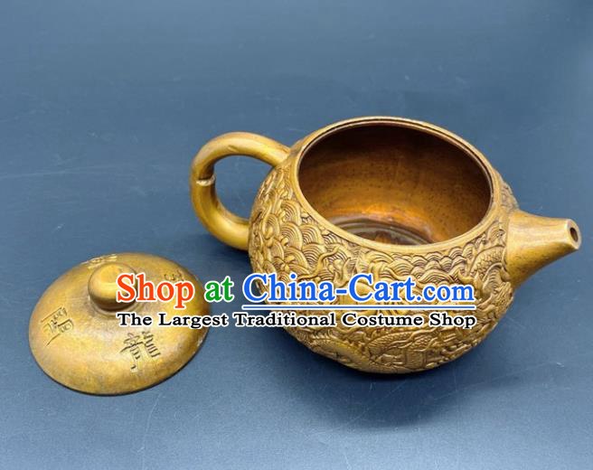 Handmade Chinese Carving Dragon Teapot Ornaments Traditional Brass Craft Copper Kettle