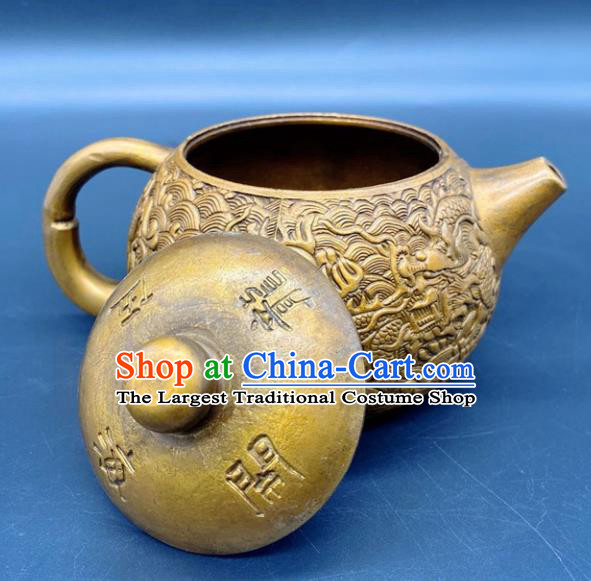 Handmade Chinese Carving Dragon Teapot Ornaments Traditional Brass Craft Copper Kettle