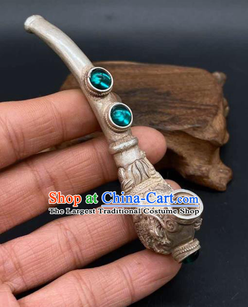 Handmade Chinese Carving Dragon Head Tobacco Pipe Ornaments Traditional Brass Craft