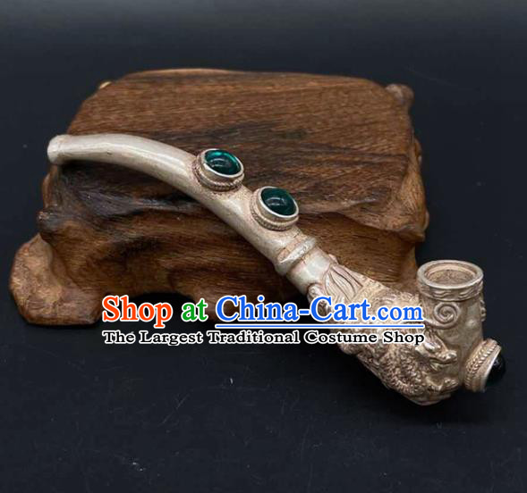 Handmade Chinese Carving Dragon Head Tobacco Pipe Ornaments Traditional Brass Craft