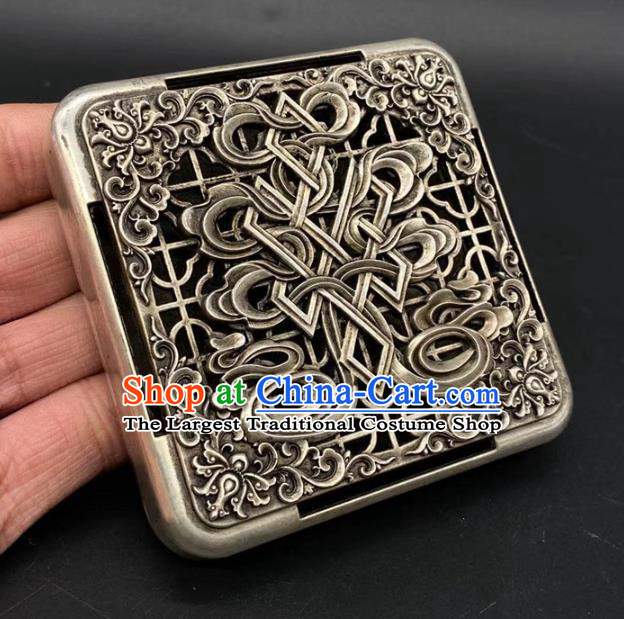 Handmade Chinese Carving Ink Box Ornaments Traditional Brass Craft Cupronickel Ink Cartridge