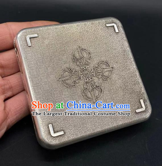 Handmade Chinese Carving Peony Ink Box Ornaments Traditional Brass Craft Cupronickel Ink Cartridge