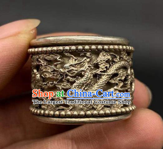 China National Silver Carving Dragon Ring Handmade Jewelry Accessories Traditional Thimble Circlet