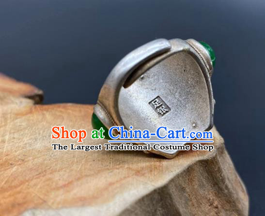 China Handmade Silver Jewelry Accessories Traditional Chrysoprase Thimble Circlet National Agate Ring
