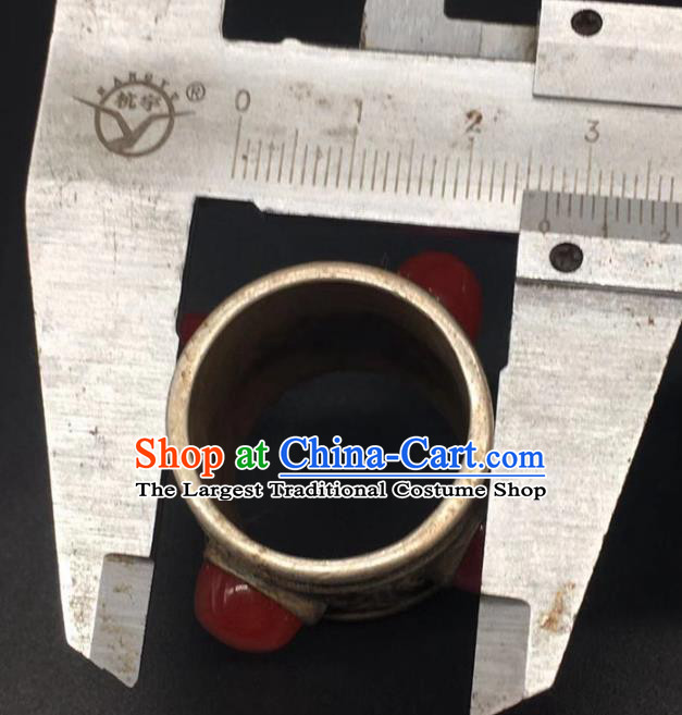 China National Agate Ring Traditional Silver Circlet Thimble Handmade Jewelry Accessories