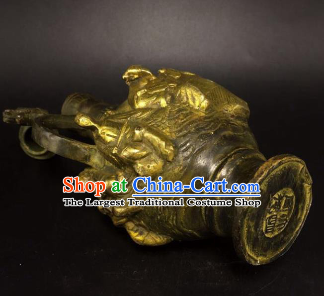 Handmade Chinese Wine Pot Traditional Brass Accessories Carving Eight Treasures Flagon Ornaments
