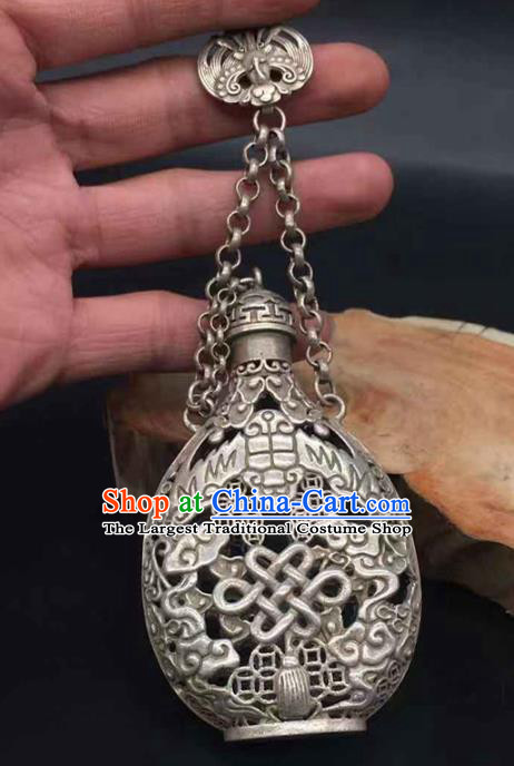 Chinese National Sachet Pendant Jewelry Handmade Carving Brooch Classical Ethnic Silver Accessories