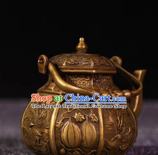 Handmade Chinese Carving Mandarin Duck Teapot Ornaments Traditional Brass Accessories Tea Kettle