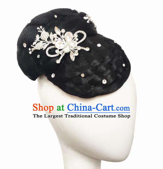 Traditional China Folk Dance Headwear Handmade Stage Show Hair Accessories Yangko Dance Wig Chignon