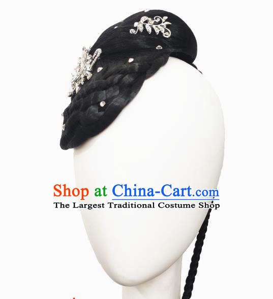Traditional China Folk Dance Headwear Handmade Stage Show Hair Accessories Yangko Dance Wig Chignon