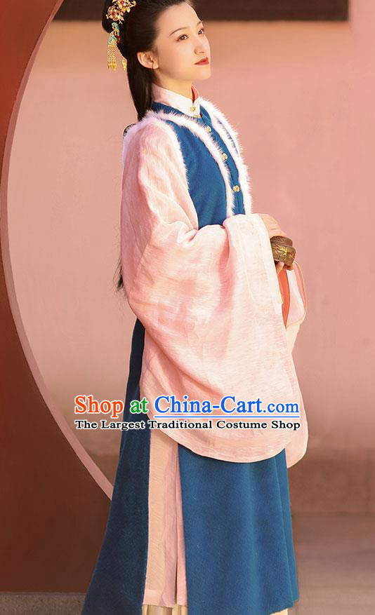 China Ancient Imperial Consort Hanfu Costumes Traditional Ming Dynasty Noble Woman Winter Historical Clothing