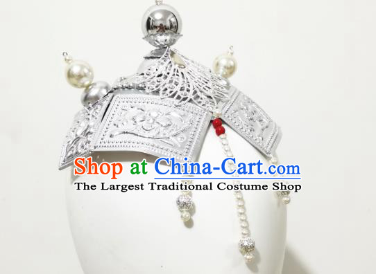 China Ethnic Folk Dance Hair Accessories Traditional Mongol Nationality Argent Hat