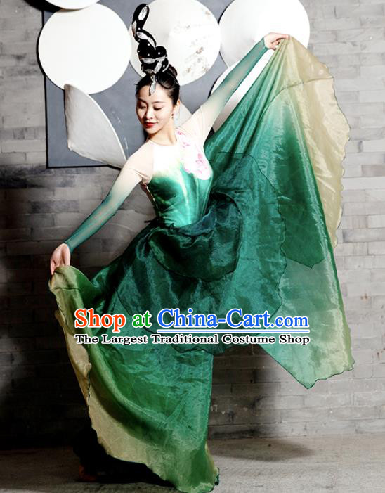 Traditional China Lotus Dance Stage Show Costumes Classical Dance Clothing Umbrella Dance Green Dress