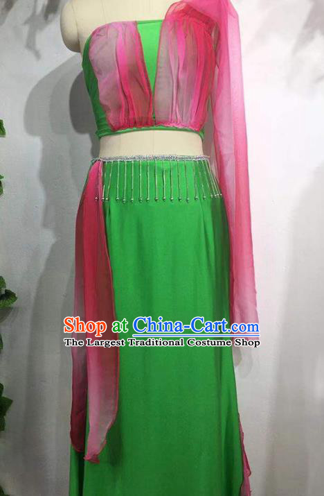 China Dai Ethnic Women Folk Dance Green Outfits Traditional Dai Nationality Peacock Dance Clothing
