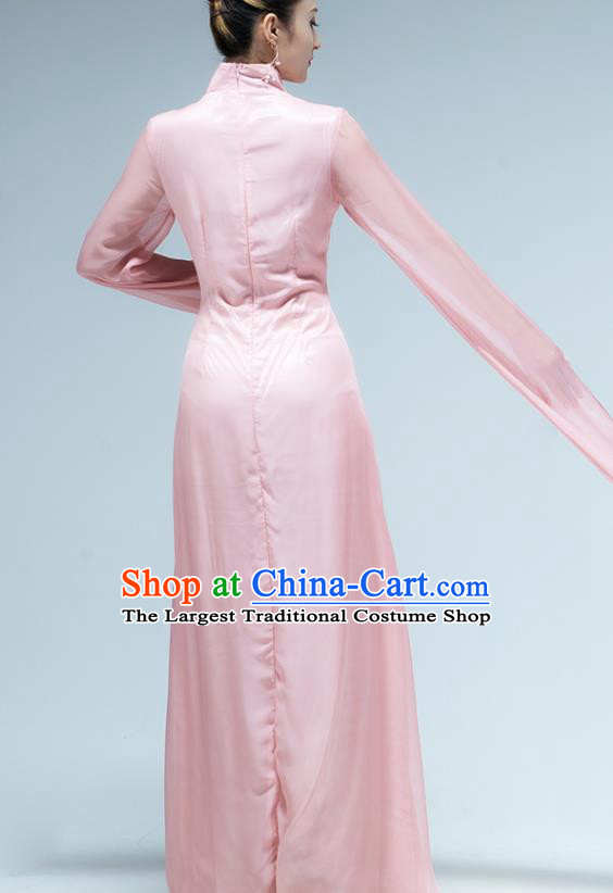 Traditional China Classical Dance Water Sleeve Pink Dress Umbrella Dance Stage Show Costume