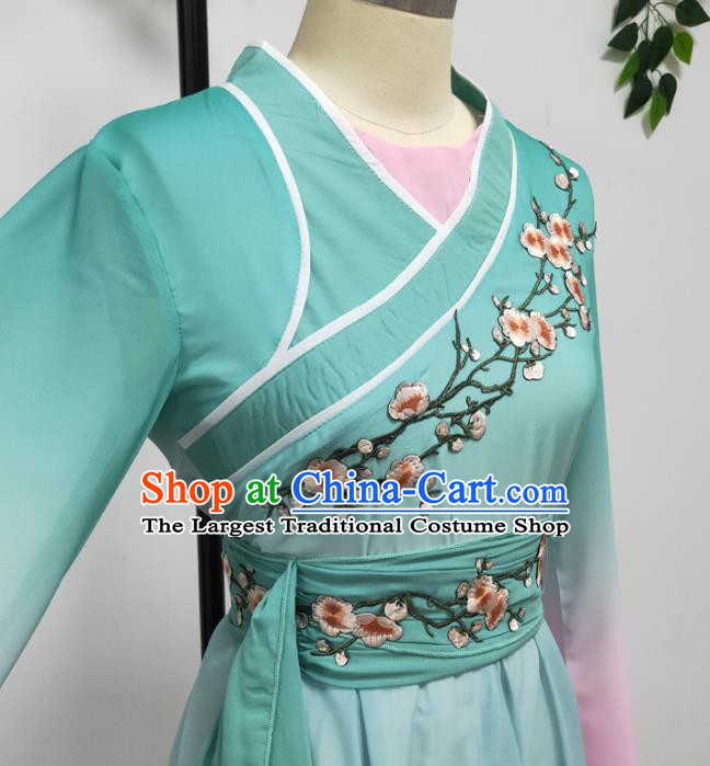 Traditional China Fan Dance Stage Performance Costume Classical Dance Light Blue Dress