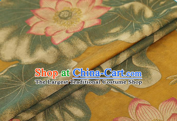 Chinese Traditional Cheongsam Silk Fabric Royal Lotus Pattern Yellow Song Brocade Gambiered Guangdong Gauze