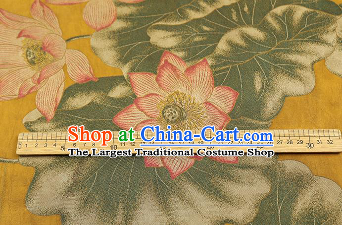 Chinese Traditional Cheongsam Silk Fabric Royal Lotus Pattern Yellow Song Brocade Gambiered Guangdong Gauze