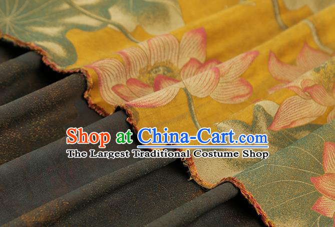 Chinese Traditional Cheongsam Silk Fabric Royal Lotus Pattern Yellow Song Brocade Gambiered Guangdong Gauze