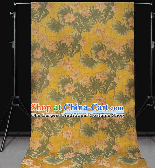 Chinese Traditional Cheongsam Silk Fabric Royal Lotus Pattern Yellow Song Brocade Gambiered Guangdong Gauze