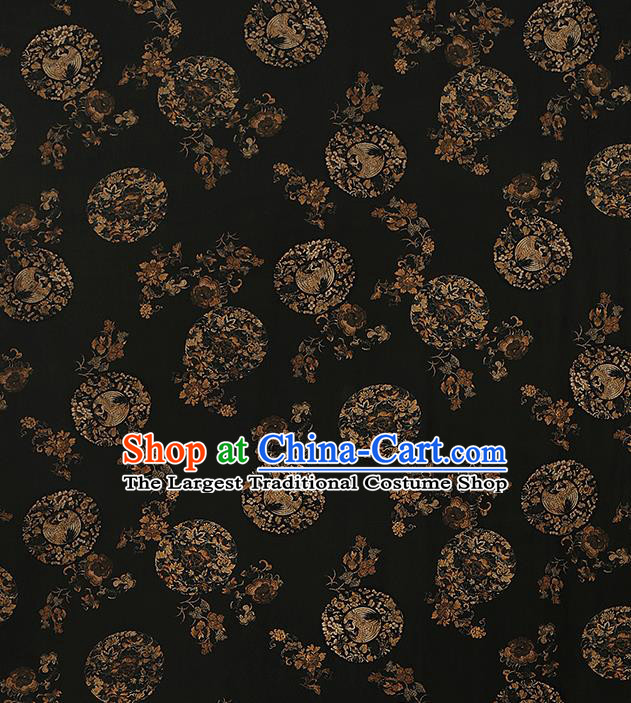 Chinese Royal Peony Pattern Brocade Traditional Cheongsam Silk Fabric Black Gambiered Guangdong Gauze