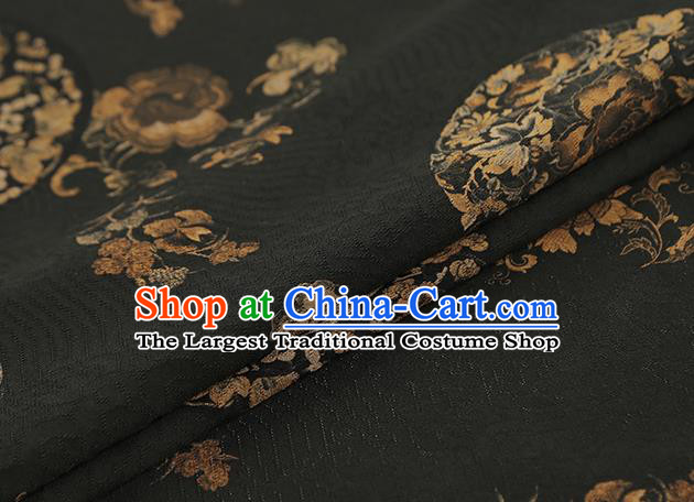 Chinese Royal Peony Pattern Brocade Traditional Cheongsam Silk Fabric Black Gambiered Guangdong Gauze