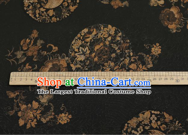 Chinese Royal Peony Pattern Brocade Traditional Cheongsam Silk Fabric Black Gambiered Guangdong Gauze