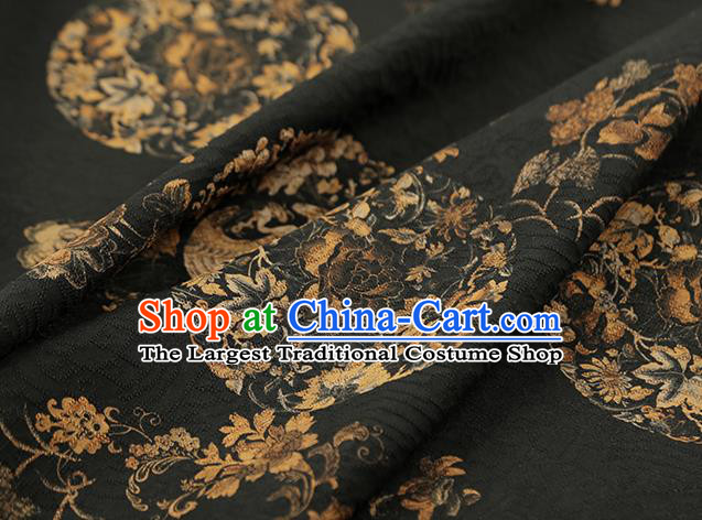 Chinese Royal Peony Pattern Brocade Traditional Cheongsam Silk Fabric Black Gambiered Guangdong Gauze