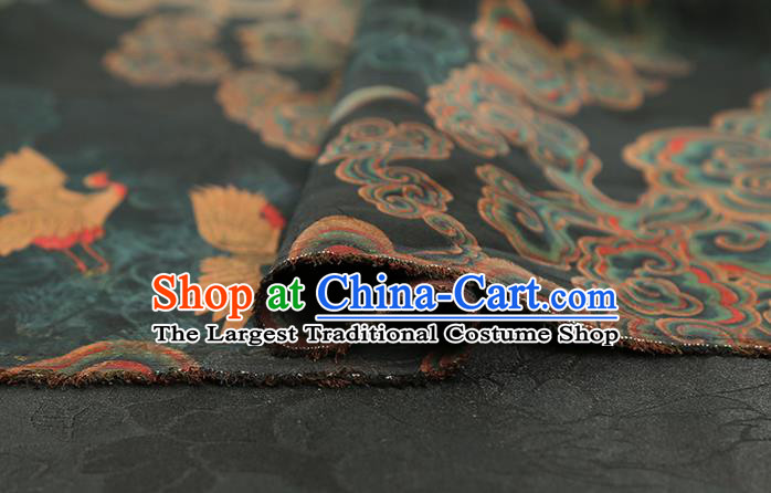 Chinese Gambiered Guangdong Gauze Traditional Cheongsam Silk Fabric Royal Cloud Crane Pattern Atrovirens Brocade