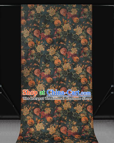 Chinese Atrovirens Gambiered Guangdong Gauze Traditional Cheongsam Silk Fabric Royal Peony Pattern Brocade Drapery