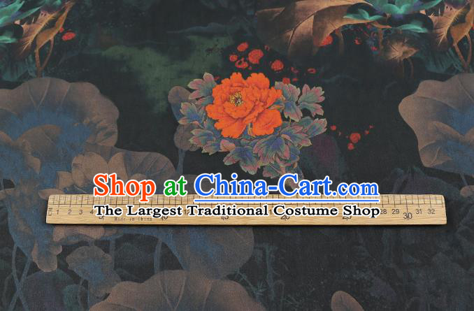 Chinese Black Gambiered Guangdong Gauze Royal Peony Lotus Pattern Brocade Drapery Traditional Cheongsam Silk Fabric
