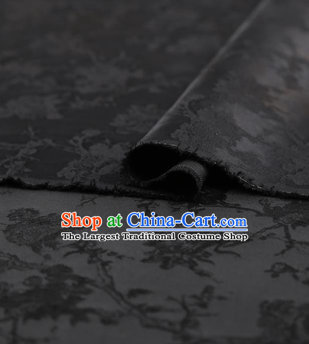 Chinese Jacquard Black Gambiered Guangdong Gauze Traditional Cheongsam Silk Fabric Royal Peony Pattern Brocade Drapery