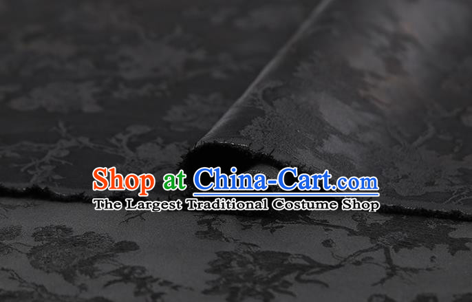 Chinese Jacquard Black Gambiered Guangdong Gauze Traditional Cheongsam Silk Fabric Royal Peony Pattern Brocade Drapery