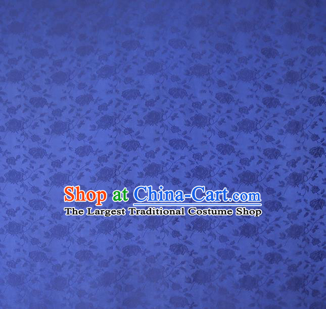 Chinese Blue Gambiered Guangdong Gauze Traditional Cheongsam Silk Fabric Royal Jacquard Rose Pattern Brocade Drapery