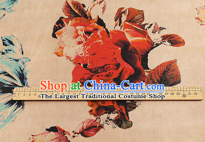 Chinese Gambiered Guangdong Gauze Royal Rose Pattern Cheongsam Cloth Drapery Traditional Ginger Silk Fabric