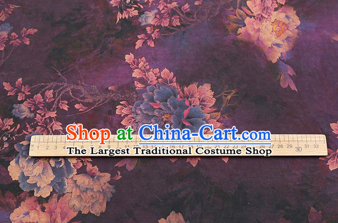 Chinese Royal Peony Pattern Cheongsam Cloth Drapery Gambiered Guangdong Gauze Traditional Purple Silk Fabric