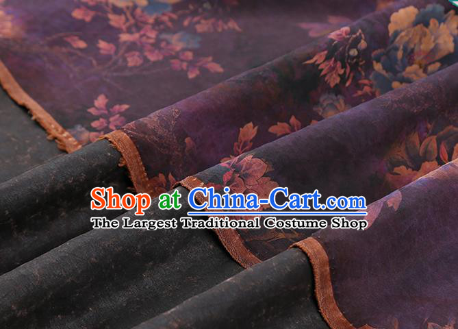 Chinese Royal Peony Pattern Cheongsam Cloth Drapery Gambiered Guangdong Gauze Traditional Purple Silk Fabric