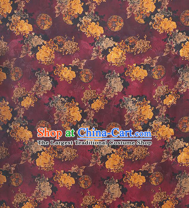 Chinese Purple Gambiered Guangdong Gauze Royal Peony Pattern Cheongsam Cloth Drapery Traditional Jacquard Silk Fabric