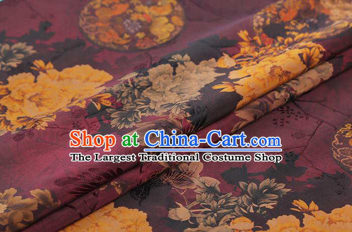 Chinese Purple Gambiered Guangdong Gauze Royal Peony Pattern Cheongsam Cloth Drapery Traditional Jacquard Silk Fabric