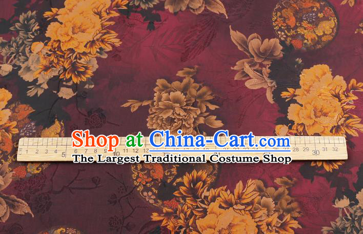 Chinese Purple Gambiered Guangdong Gauze Royal Peony Pattern Cheongsam Cloth Drapery Traditional Jacquard Silk Fabric