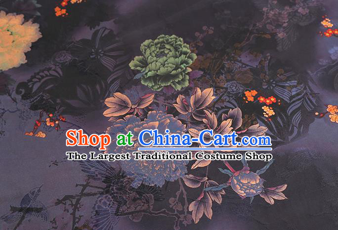 Chinese Traditional Cheongsam Silk Fabric Purple Gambiered Guangdong Gauze Royal Peony Pattern Cloth Drapery