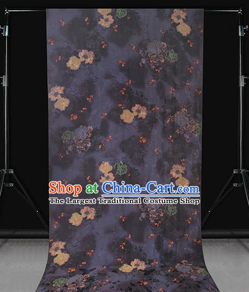 Chinese Traditional Cheongsam Silk Fabric Purple Gambiered Guangdong Gauze Royal Peony Pattern Cloth Drapery