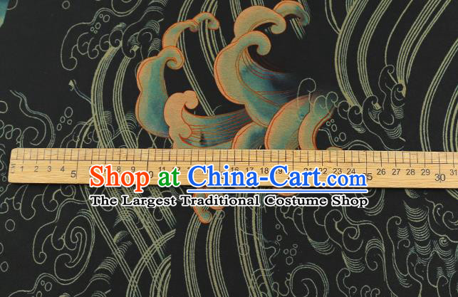 Chinese Royal Waves Pattern Cloth Drapery Traditional Cheongsam Silk Fabric Black Gambiered Guangdong Gauze