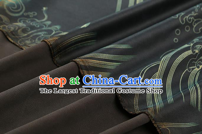 Chinese Royal Waves Pattern Cloth Drapery Traditional Cheongsam Silk Fabric Black Gambiered Guangdong Gauze