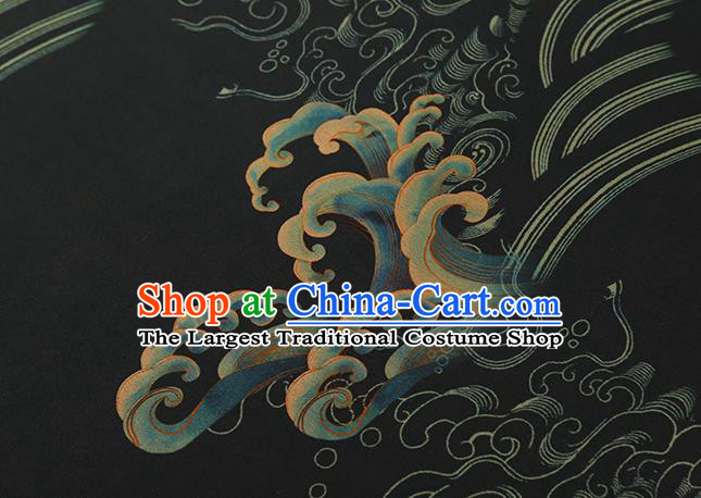 Chinese Royal Waves Pattern Cloth Drapery Traditional Cheongsam Silk Fabric Black Gambiered Guangdong Gauze