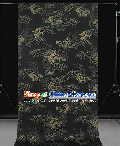 Chinese Royal Waves Pattern Cloth Drapery Traditional Cheongsam Silk Fabric Black Gambiered Guangdong Gauze