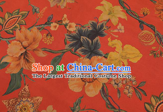 Chinese Royal Flowers Pattern Red Brocade Cloth Drapery Traditional Cheongsam Silk Fabric Gambiered Guangdong Gauze