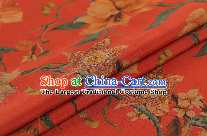 Chinese Royal Flowers Pattern Red Brocade Cloth Drapery Traditional Cheongsam Silk Fabric Gambiered Guangdong Gauze