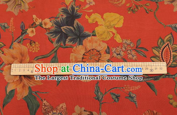 Chinese Royal Flowers Pattern Red Brocade Cloth Drapery Traditional Cheongsam Silk Fabric Gambiered Guangdong Gauze