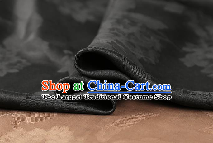 Chinese Royal Peony Pattern Black Gambiered Guangdong Gauze Brocade Cloth Drapery Traditional Cheongsam Jacquard Silk Fabric